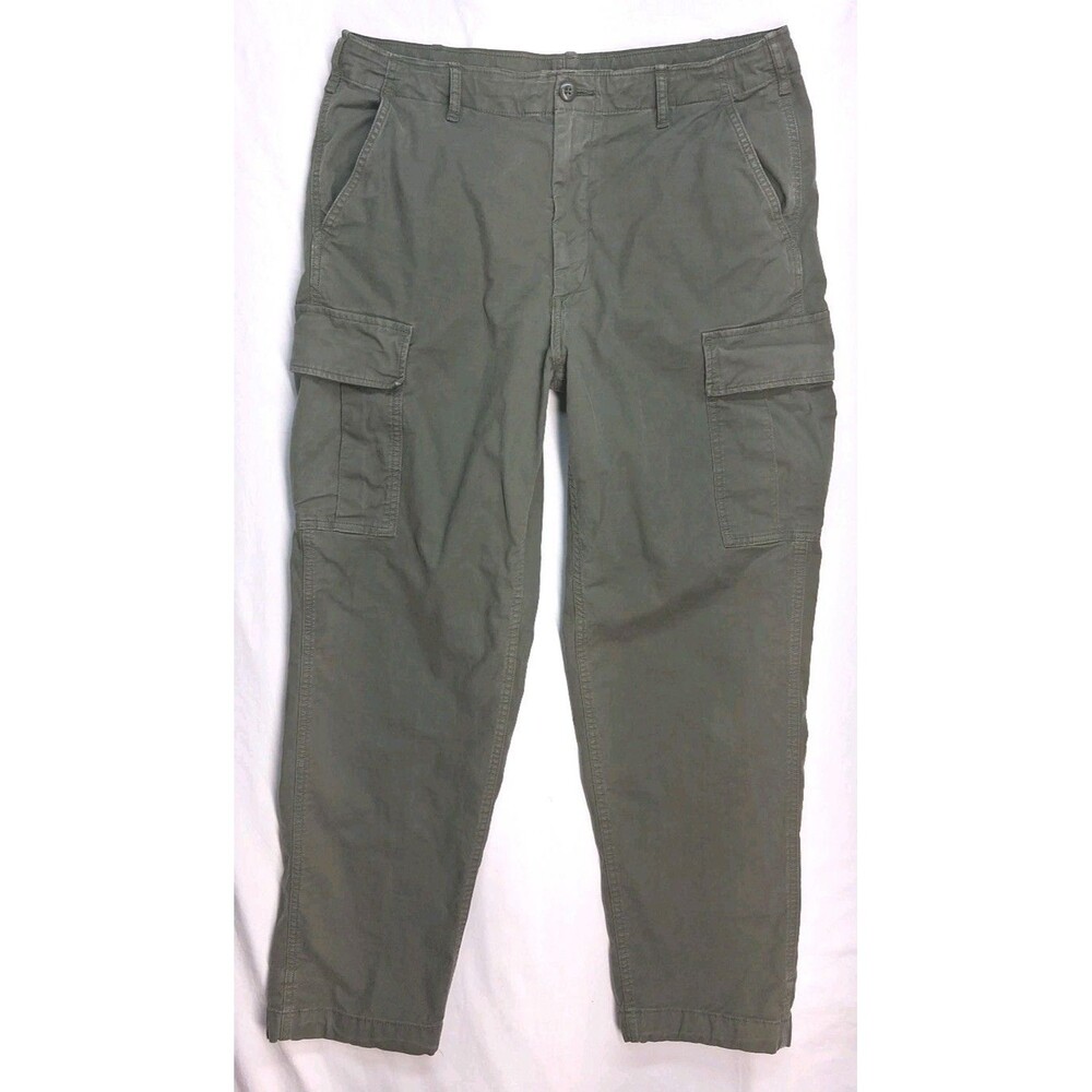Uniqlo Men L Pants Military Green Cargo Pockets Canvas Parachute Ankle Ties Y2k